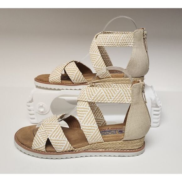 BOBS From Skechers Desert Kiss Summer Sun Espadrille Wedge Sandals Tan Size 6.5 - Picture 2 of 8